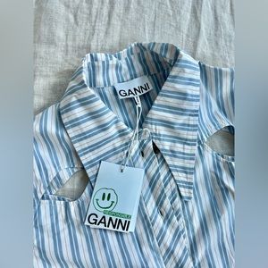 Ganni Cut-Out Detail Striped Shirt